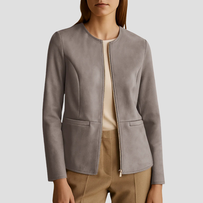 VogeLuxe | Women’s Minimalist Suede Zip-Up Jacket 7