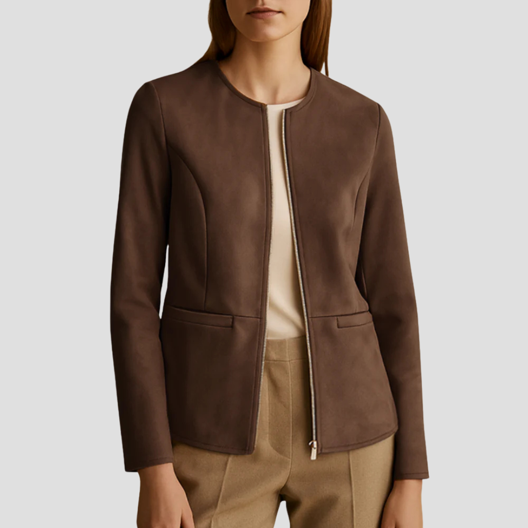VogeLuxe | Women’s Minimalist Suede Zip-Up Jacket 8