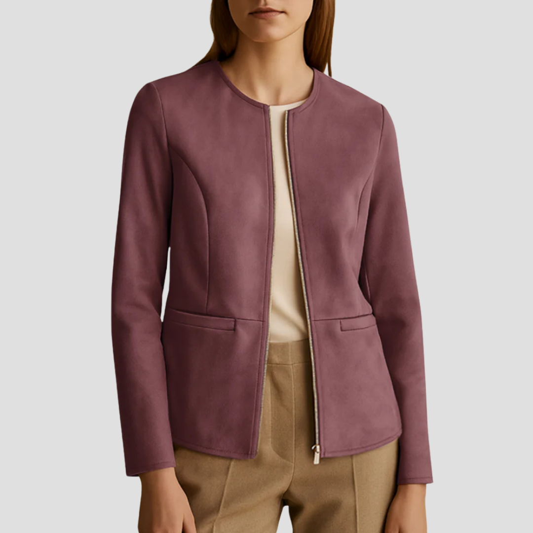 VogeLuxe | Women’s Minimalist Suede Zip-Up Jacket 9