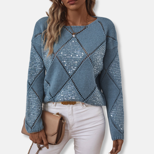 VogeLuxe | Women’s Open-Knit Diamond Sweater 0