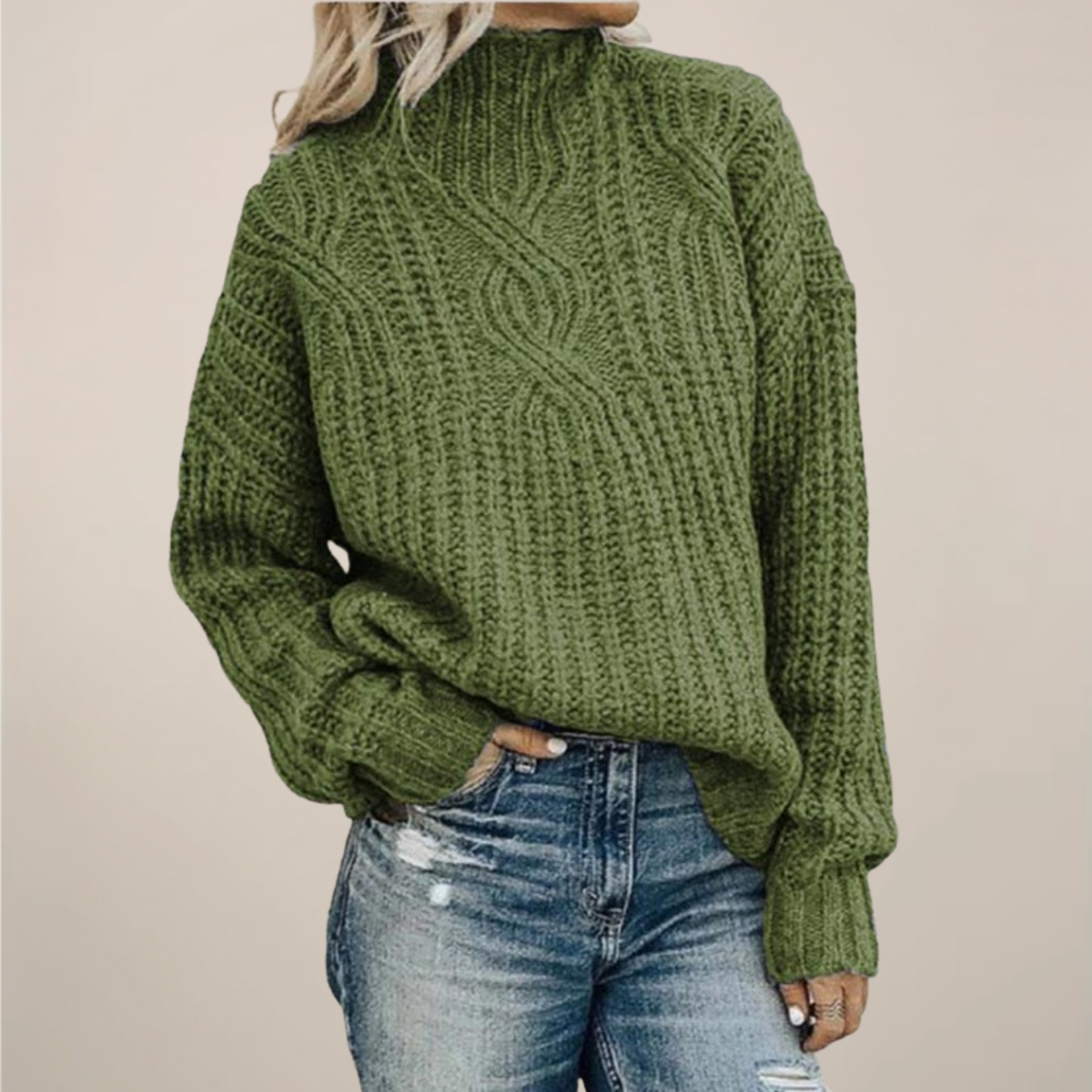 VogeLuxe | Women’s Oversized Cable-Knit Mock Turtleneck Sweater 3
