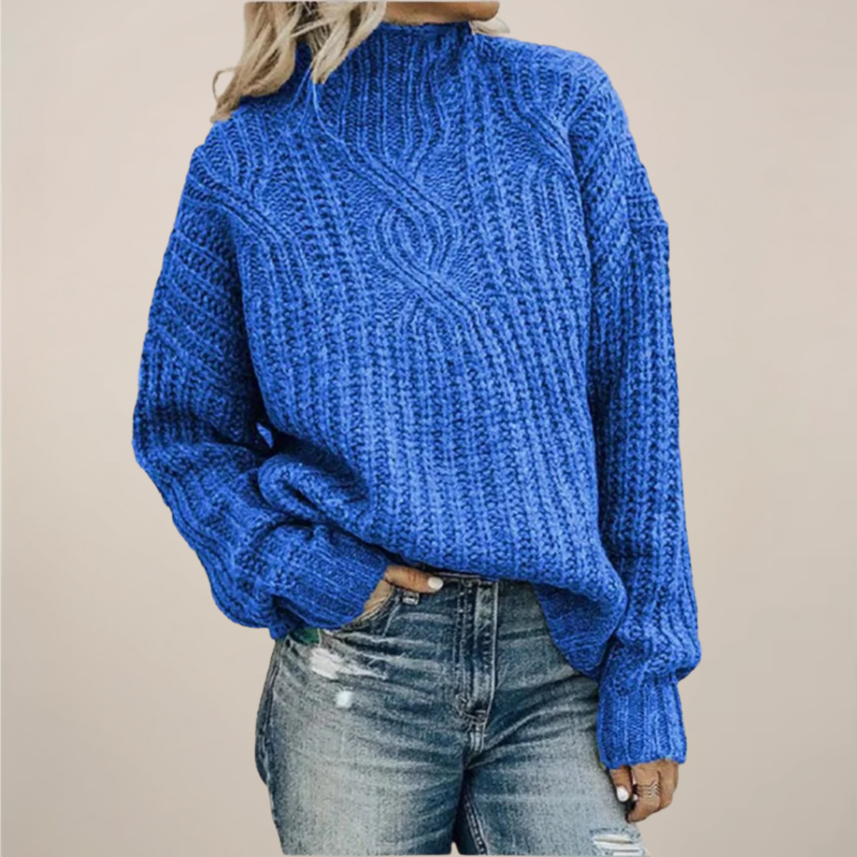 VogeLuxe | Women’s Oversized Cable-Knit Mock Turtleneck Sweater 4