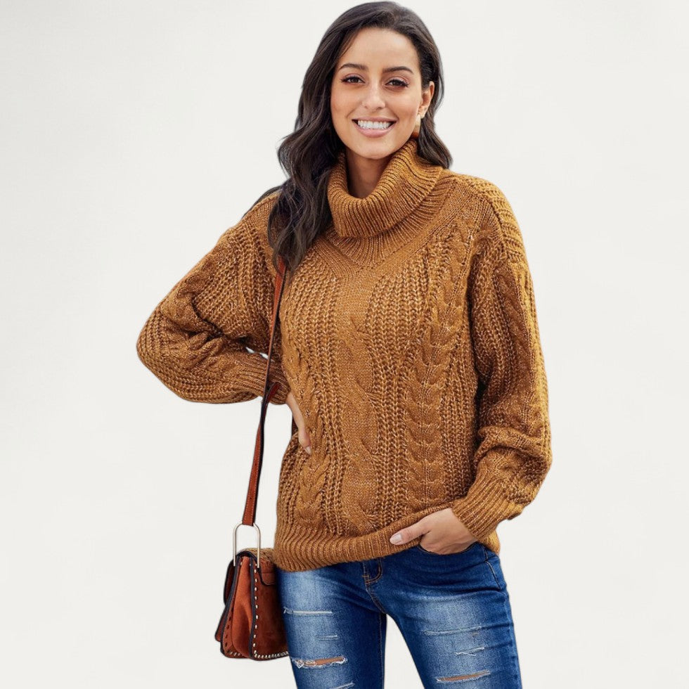 VogeLuxe | Women’s Oversized Cable-Knit Turtleneck Sweater 2