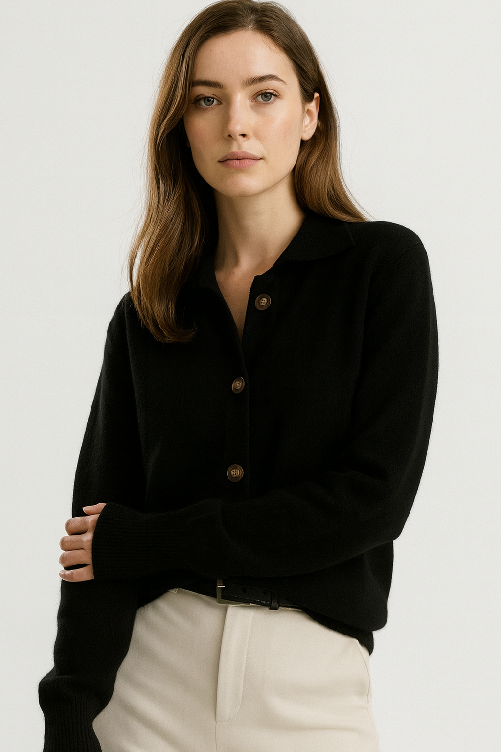 VogeLuxe | Women’s Polished Knit Collar Cardigan 1