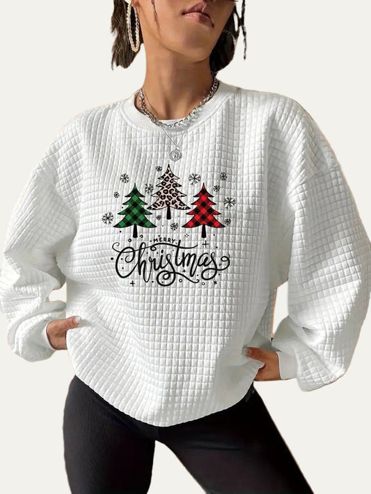 VogeLuxe | Women’s Quilted Christmas Tree Graphic Sweatshirt 0