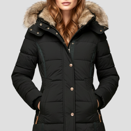 VogeLuxe | Women’s Quilted Puffer Coat with Faux Fur Hood 0
