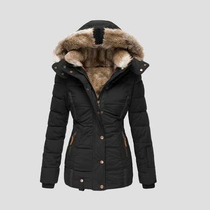 VogeLuxe | Women’s Quilted Puffer Coat with Faux Fur Hood 1