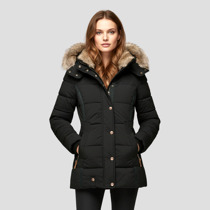 VogeLuxe | Women’s Quilted Puffer Coat with Faux Fur Hood 2