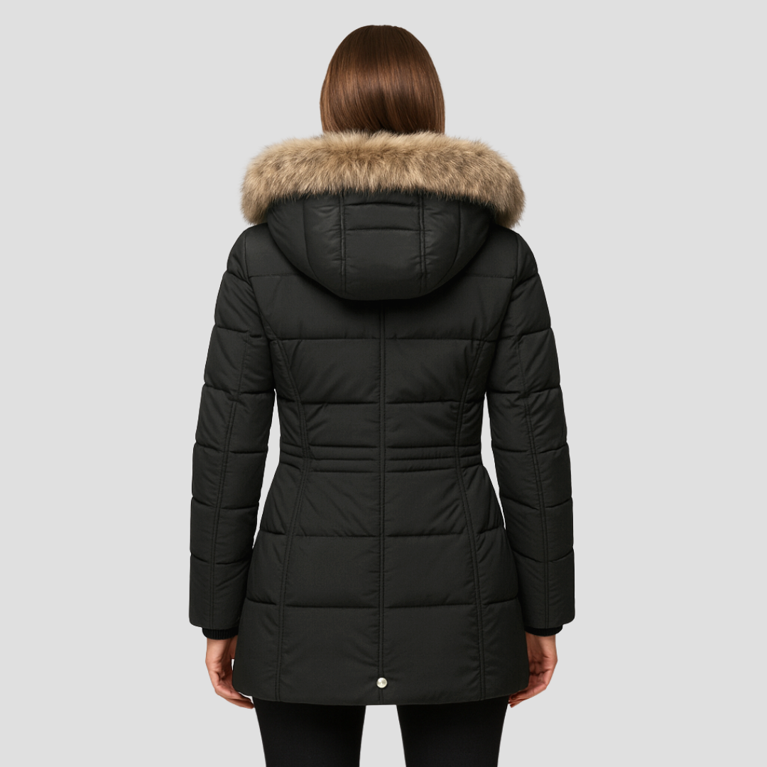 VogeLuxe | Women’s Quilted Puffer Coat with Faux Fur Hood 3