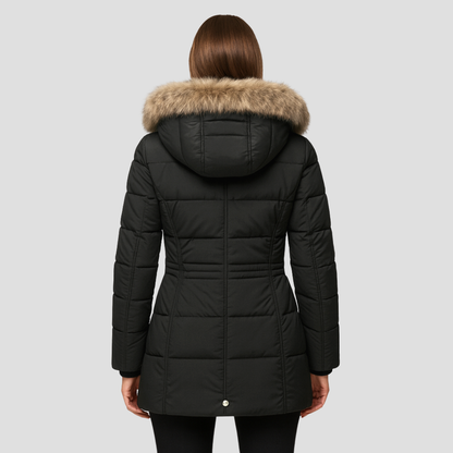 VogeLuxe | Women’s Quilted Puffer Coat with Faux Fur Hood 3