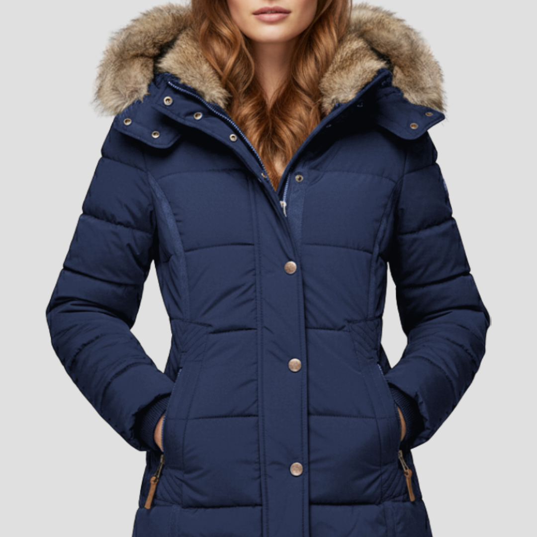 VogeLuxe | Women’s Quilted Puffer Coat with Faux Fur Hood 4