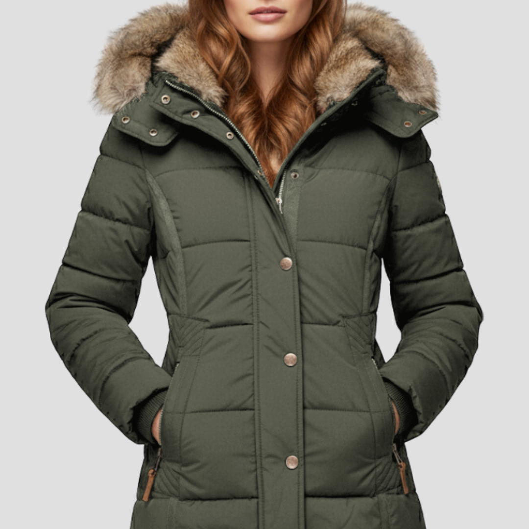 VogeLuxe | Women’s Quilted Puffer Coat with Faux Fur Hood 5