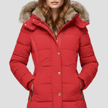 VogeLuxe | Women’s Quilted Puffer Coat with Faux Fur Hood 6