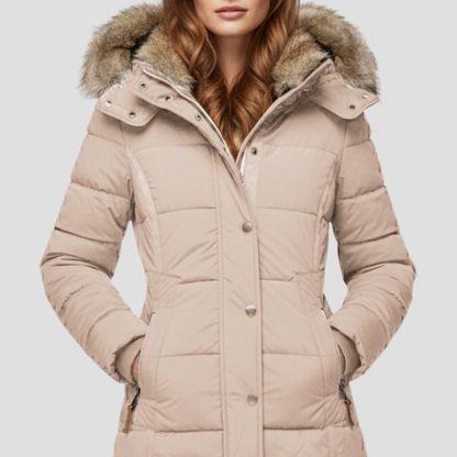 VogeLuxe | Women’s Quilted Puffer Coat with Faux Fur Hood 7