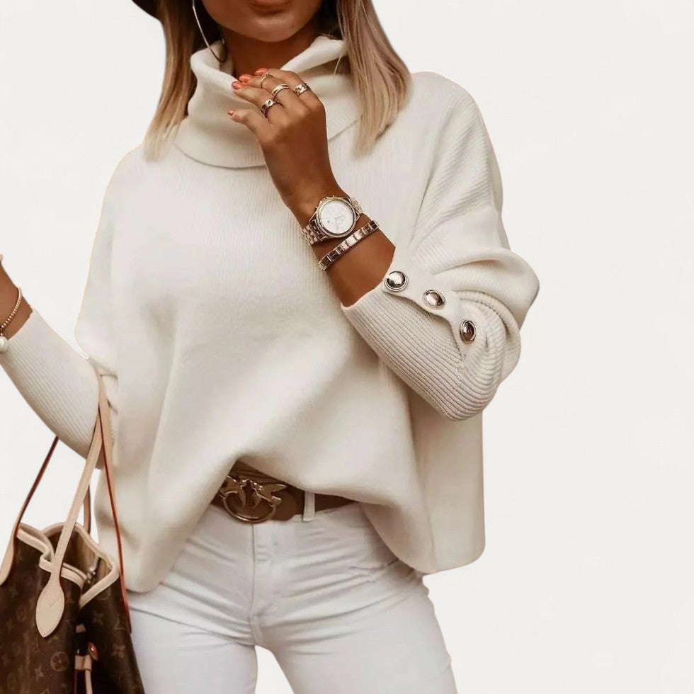 VogeLuxe | Women’s Relaxed Button-Cuff Turtleneck Sweater 2