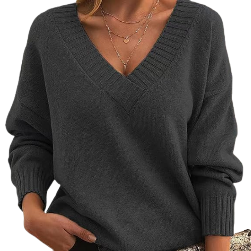 VogeLuxe | Women’s Relaxed Deep V-Neck Knit Sweater 0