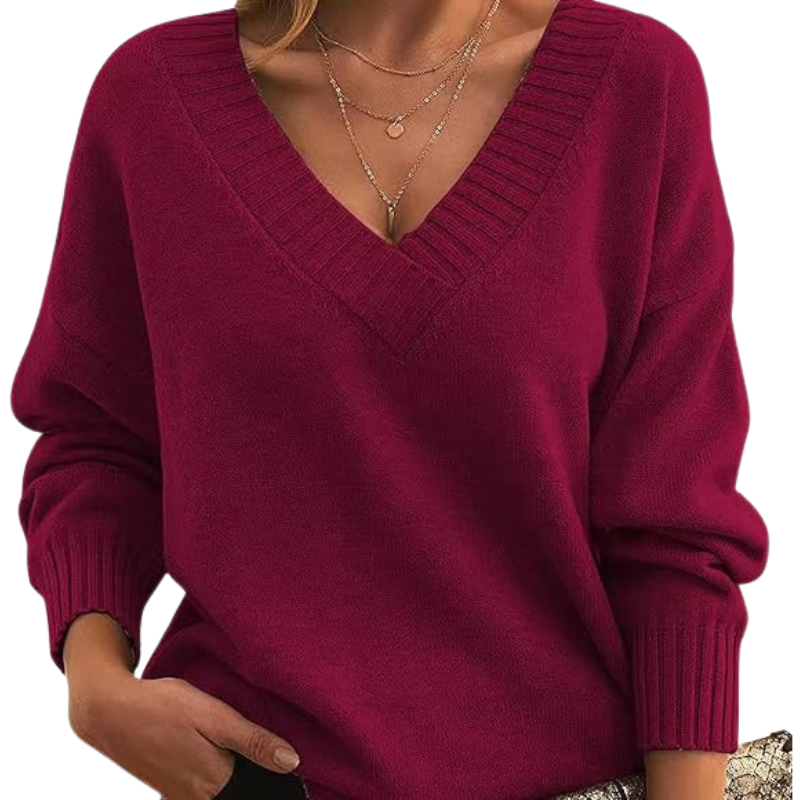 VogeLuxe | Women’s Relaxed Deep V-Neck Knit Sweater 2