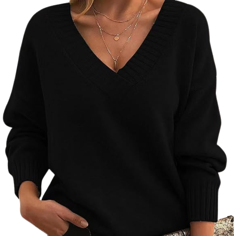 VogeLuxe | Women’s Relaxed Deep V-Neck Knit Sweater 3