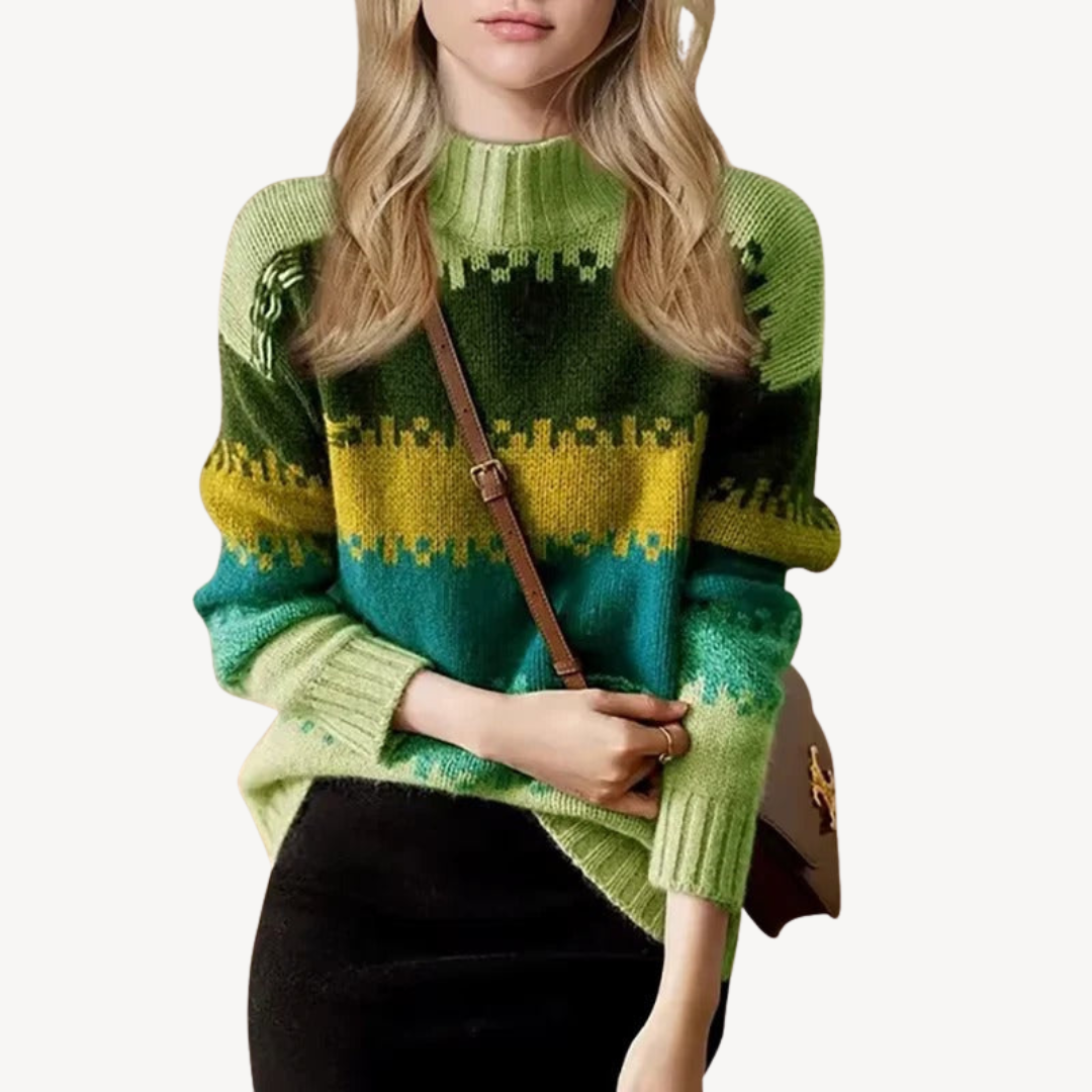 VogeLuxe | Women’s Retro Striped Turtleneck Sweater 2