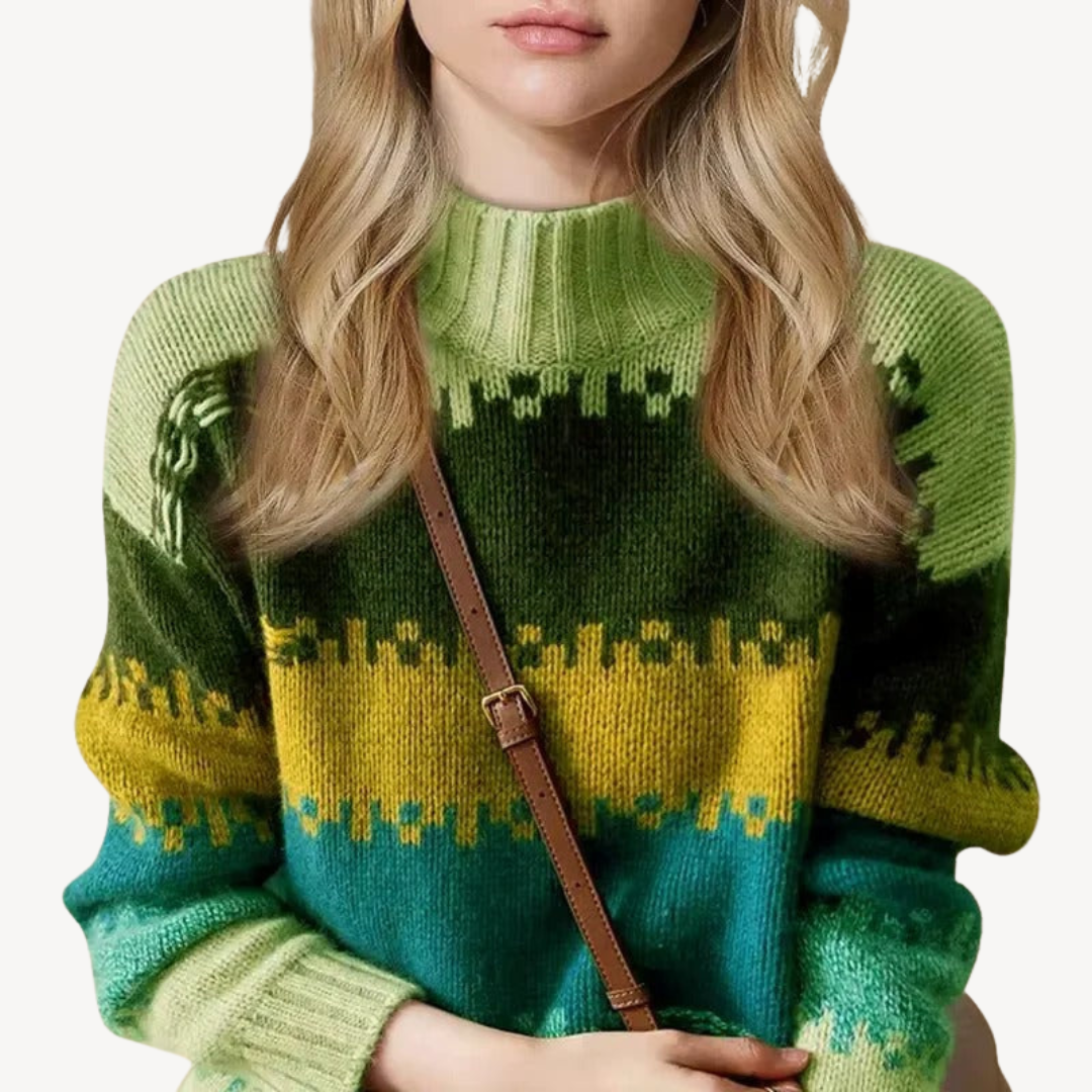 VogeLuxe | Women’s Retro Striped Turtleneck Sweater 3