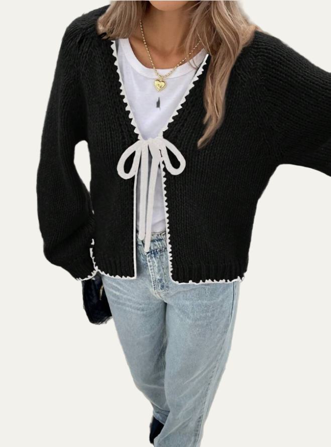 VogeLuxe | Women’s Scalloped Bow-Tie Cropped Cardigan 0