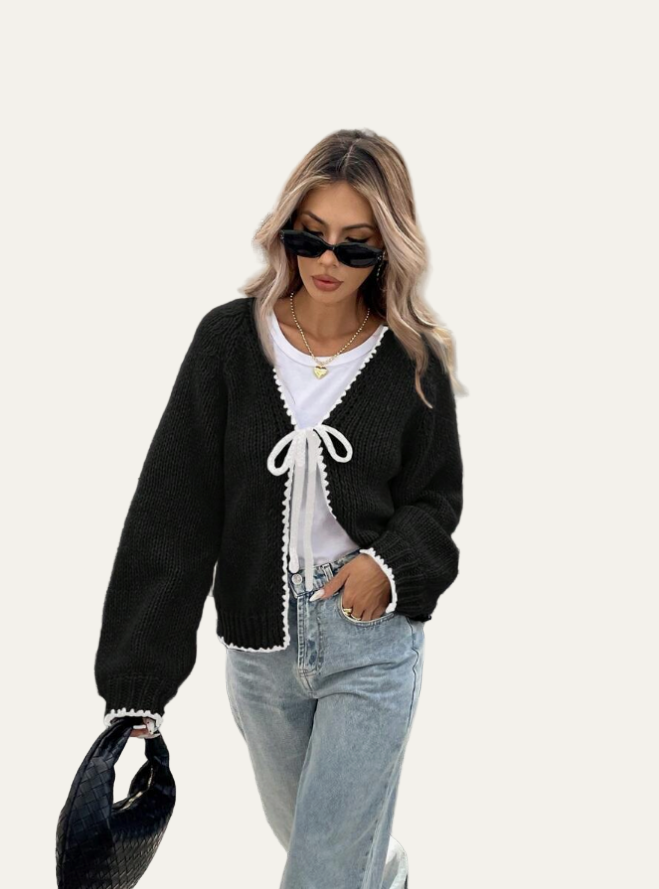 VogeLuxe | Women’s Scalloped Bow-Tie Cropped Cardigan 1