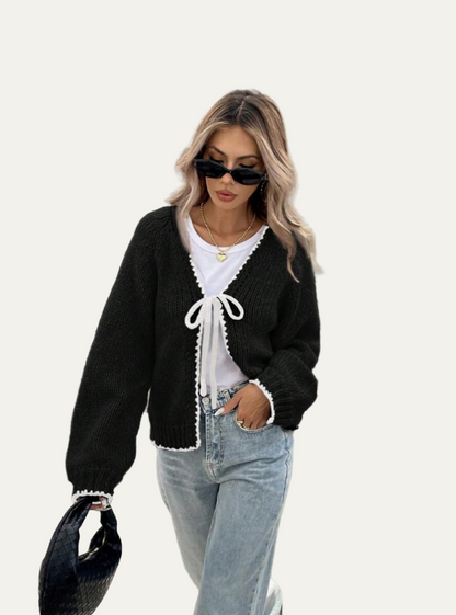 VogeLuxe | Women’s Scalloped Bow-Tie Cropped Cardigan 1