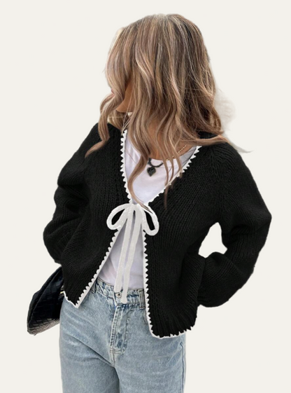 VogeLuxe | Women’s Scalloped Bow-Tie Cropped Cardigan 2