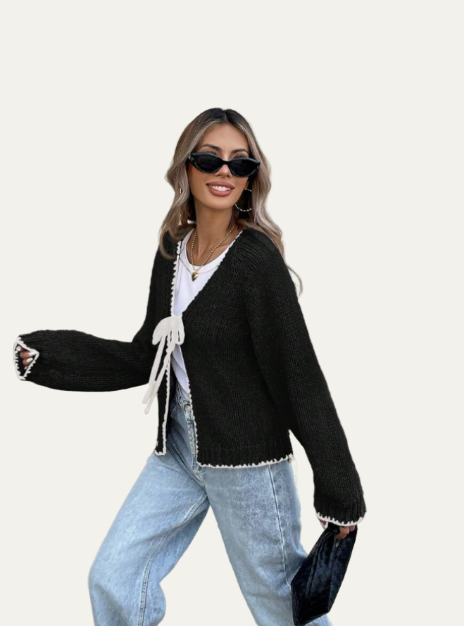 VogeLuxe | Women’s Scalloped Bow-Tie Cropped Cardigan 4