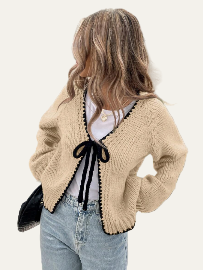 VogeLuxe | Women’s Scalloped Bow-Tie Cropped Cardigan 7