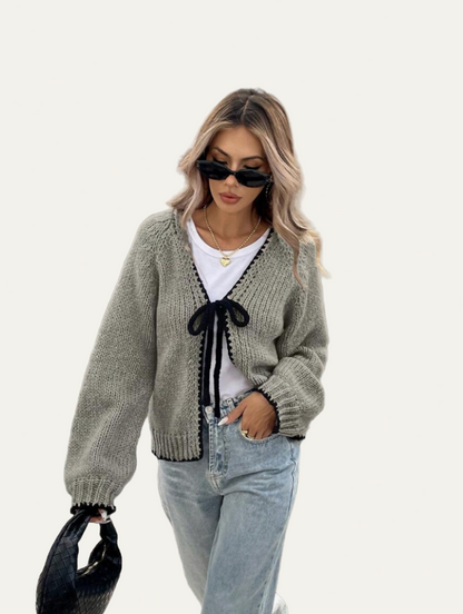 VogeLuxe | Women’s Scalloped Bow-Tie Cropped Cardigan 8