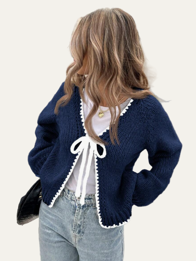 VogeLuxe | Women’s Scalloped Bow-Tie Cropped Cardigan 9