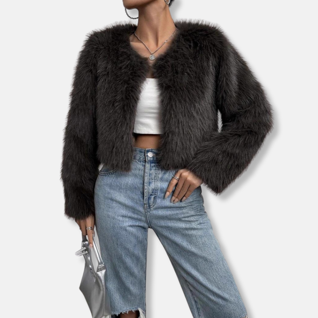 VogeLuxe | Women’s Shaggy Cropped Faux Fur Jacket 0