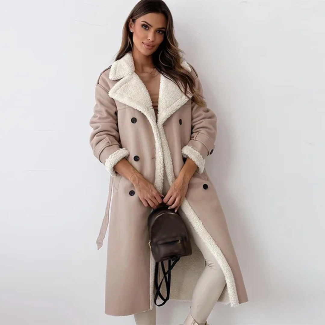 VogeLuxe | Women’s Shearling-Style Double-Breasted Trench Coat 1