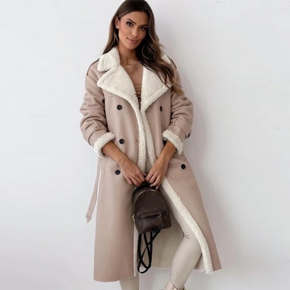 VogeLuxe | Women’s Shearling-Style Double-Breasted Trench Coat 1