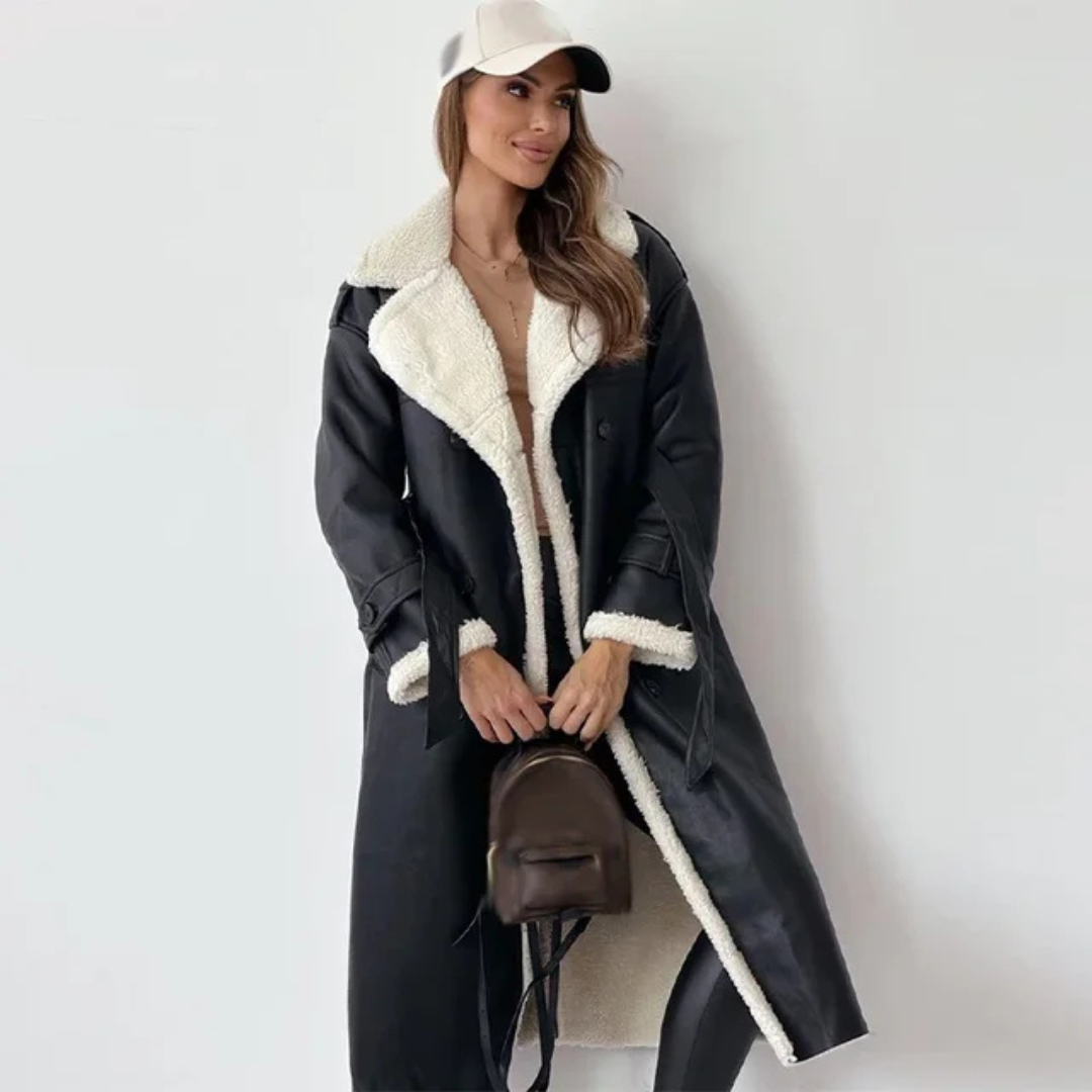 VogeLuxe | Women’s Shearling-Style Double-Breasted Trench Coat 2