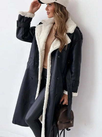 VogeLuxe | Women’s Shearling-Style Double-Breasted Trench Coat 3