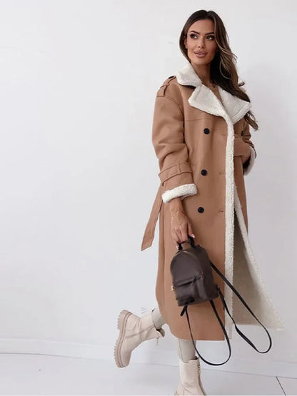 VogeLuxe | Women’s Shearling-Style Double-Breasted Trench Coat 4