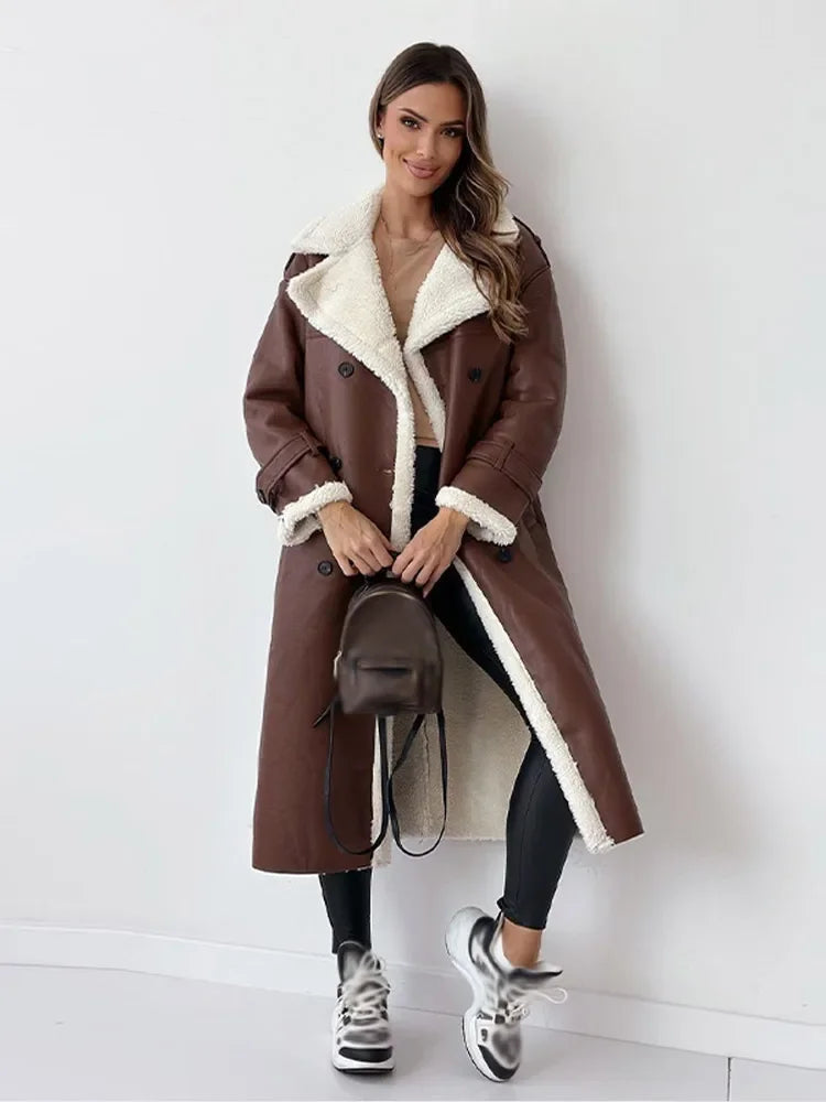 VogeLuxe | Women’s Shearling-Style Double-Breasted Trench Coat 6