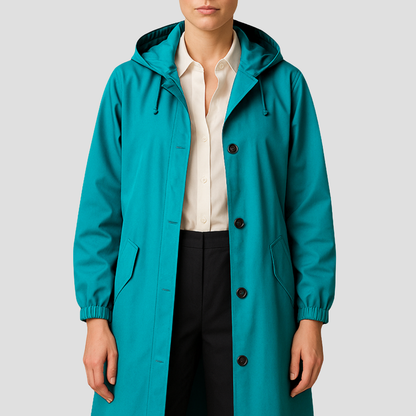 VogeLuxe | Women’s Sleek Mid-Length Raincoat with Hood 0