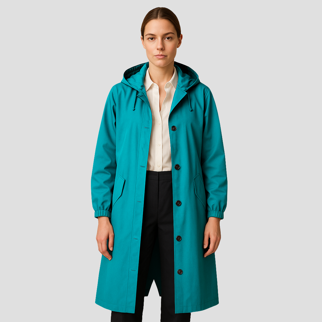 VogeLuxe | Women’s Sleek Mid-Length Raincoat with Hood 2