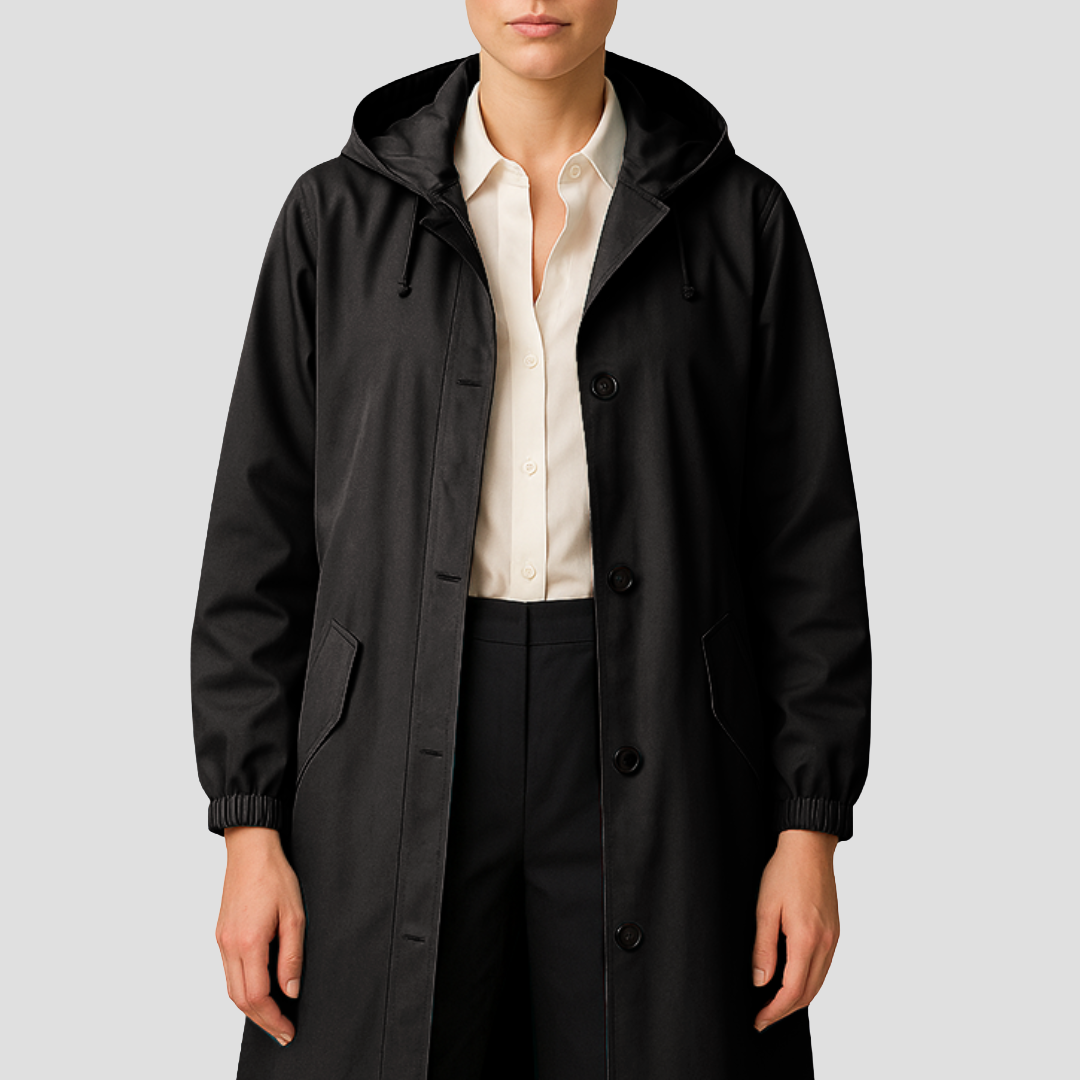 VogeLuxe | Women’s Sleek Mid-Length Raincoat with Hood 4