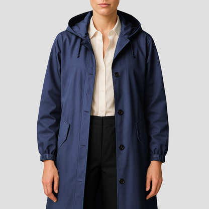 VogeLuxe | Women’s Sleek Mid-Length Raincoat with Hood 5