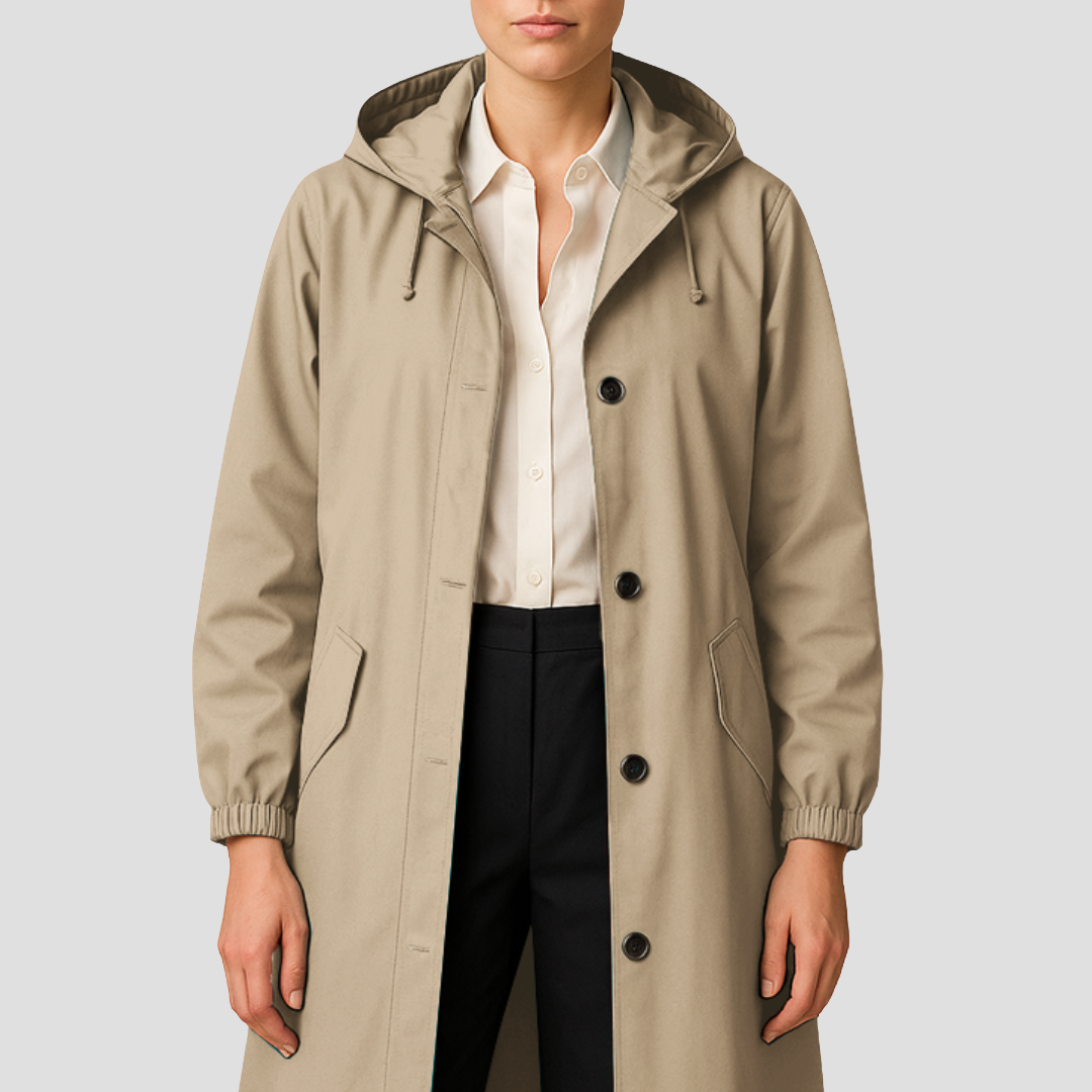 VogeLuxe | Women’s Sleek Mid-Length Raincoat with Hood 7