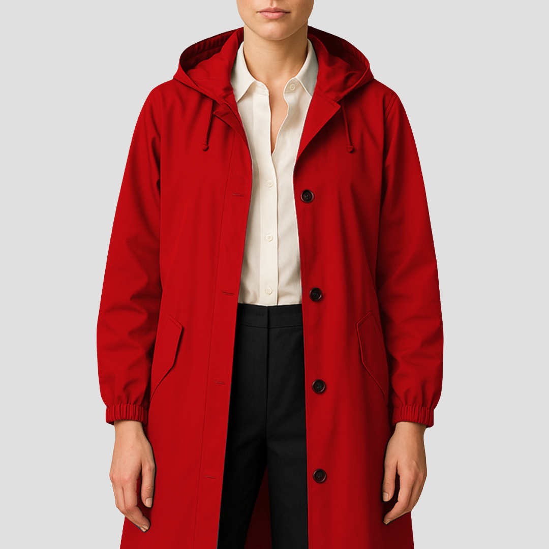 VogeLuxe | Women’s Sleek Mid-Length Raincoat with Hood 8