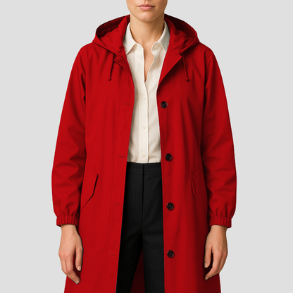 VogeLuxe | Women’s Sleek Mid-Length Raincoat with Hood 8