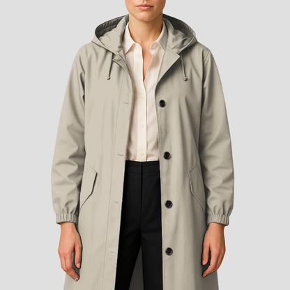 VogeLuxe | Women’s Sleek Mid-Length Raincoat with Hood 9