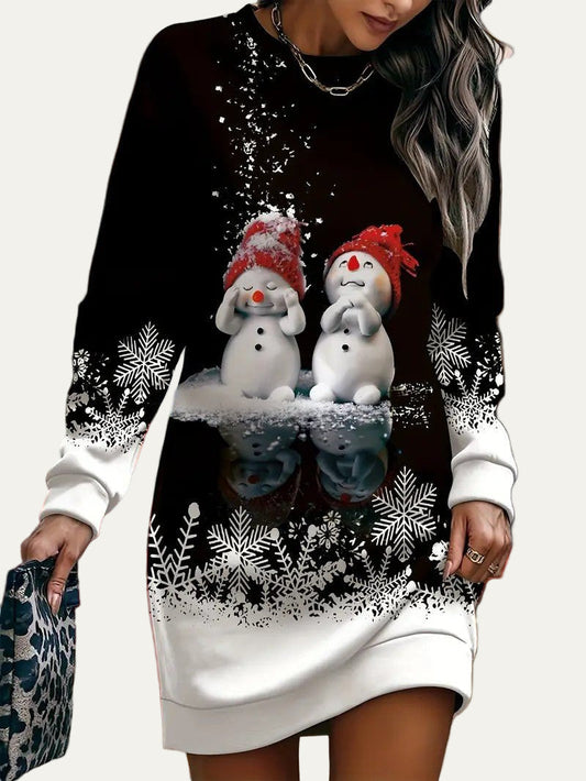 VogeLuxe | Women’s Snowman Christmas Graphic Sweater Dress 0
