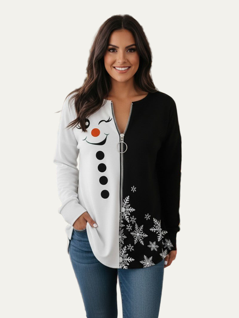 VogeLuxe | Women’s Snowman Split Design Half-Zip Holiday Tunic 0