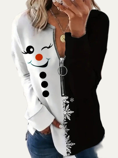 VogeLuxe | Women’s Snowman Split Design Half-Zip Holiday Tunic 1